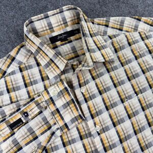 Sean John Button Down Shirt XXL Yellow Plaid Embroidered Logo Mens